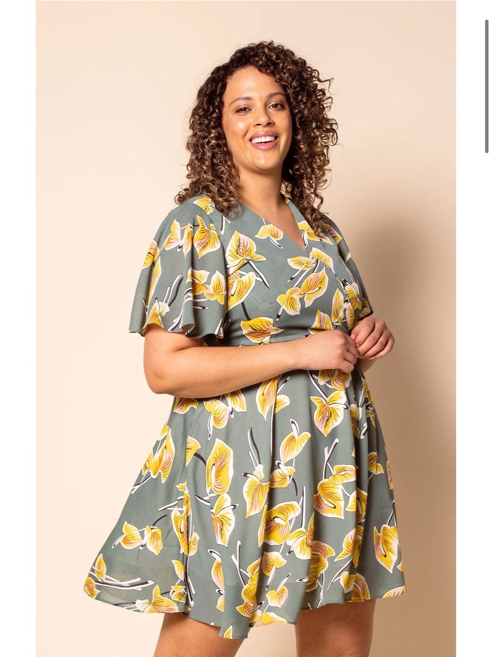Pink Martini Green Floral Faux-Wrap Mini Dress